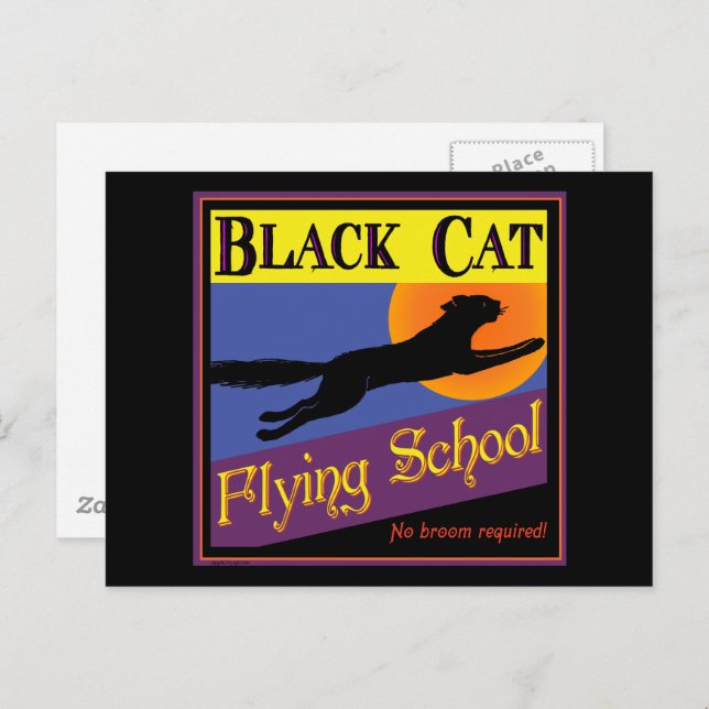 Postales de Halloween vintage de Black Cat Flying  (Anverso / Reverso)
