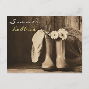 Postales de herramientas de jardinería de verano a