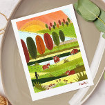 Postales de Highland Cows Hello<br><div class="desc">Este bonito diseño de la postal Highland Cows Hello presenta el arte original de los árboles del otoño, las colinas onduladas y el adorable y esponjoso ganado Highland. Personalizar que añada su propio saludo al frente o déjelo como "hola". Añade tu nombre para una firma personal (o déjalo en blanco...</div>