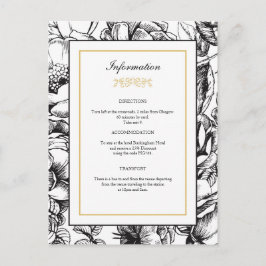 Postales de información de Boda floral negro y dor
