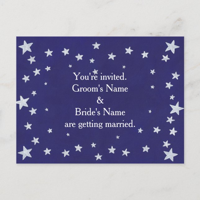 Postales de invitación a la boda azul de estrellas (Anverso)
