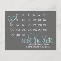 Postales de Invitación de Boda de calendario {azul