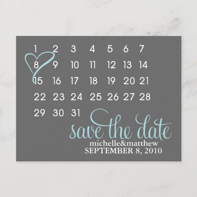 Postales de Invitación de Boda de calendario {azul (Anverso)