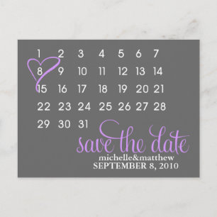 Postales de Invitación de Boda de calendario {púrp