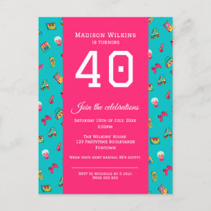 Postales de invitación de fiesta de 40 años, rosa 