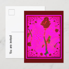 Postales de invitación de rosa rojo fractal