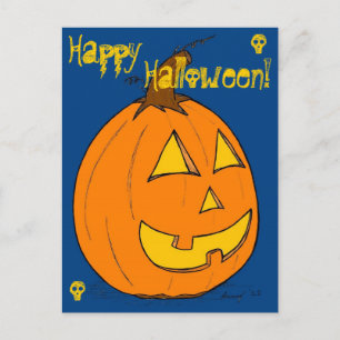 Postales de Jack o' Lantern Blue "Happy Halloween"