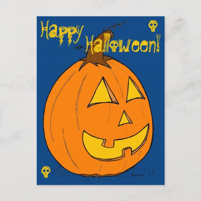 Postales de Jack o' Lantern Blue "Happy Halloween" (Anverso)