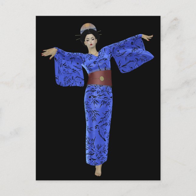 Postales de Kimono Azul Geisha (Anverso)