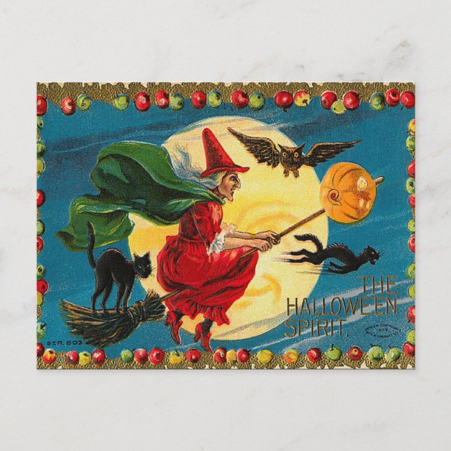 Postales de la Bruja Voladora de Halloween (Anverso)