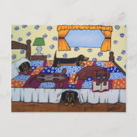 Postales de la historia de la cama de Dachshunds