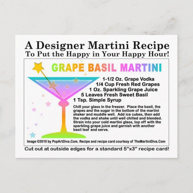 Postales de la receta de Basil Martini de uva (Anverso)