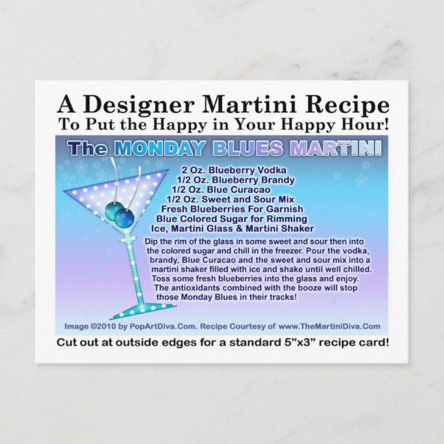 Postales de la receta de Martini Blues de Lunes (Anverso)