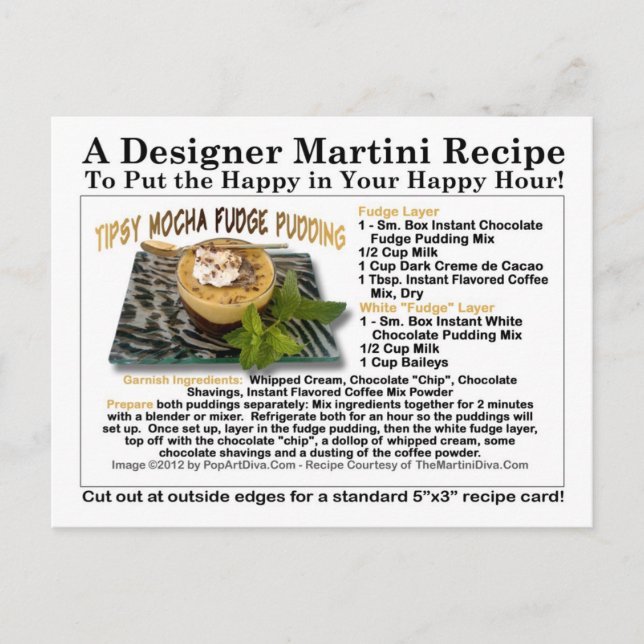 Postales de la receta de pudding de tipsy mocha (Anverso)