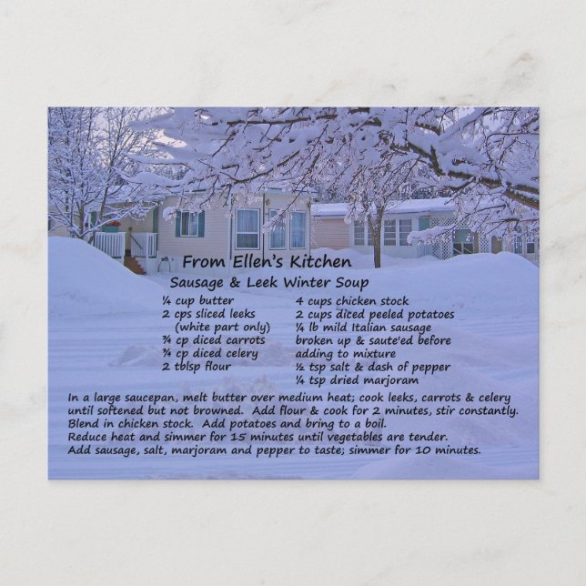 Postales de la receta de sopa de salchicha y lustr (Anverso)