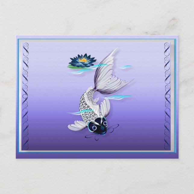 Postales de Lirio Blanco Koi-Azul (Anverso)