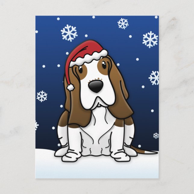 Postales de los Navidades de Kawaii Basset Hound (Anverso)