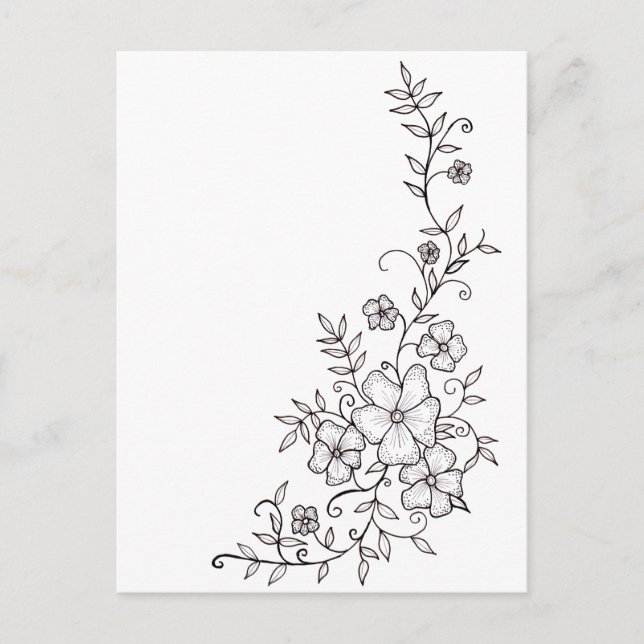 Postales de los Ornamentos Florales en Blanco y Ne (Anverso)