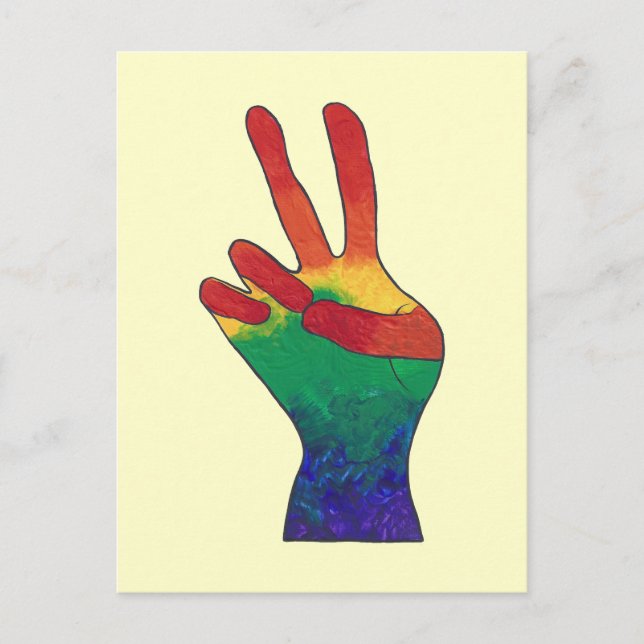 Postales de mano de signo de paz con arco iris (Anverso)
