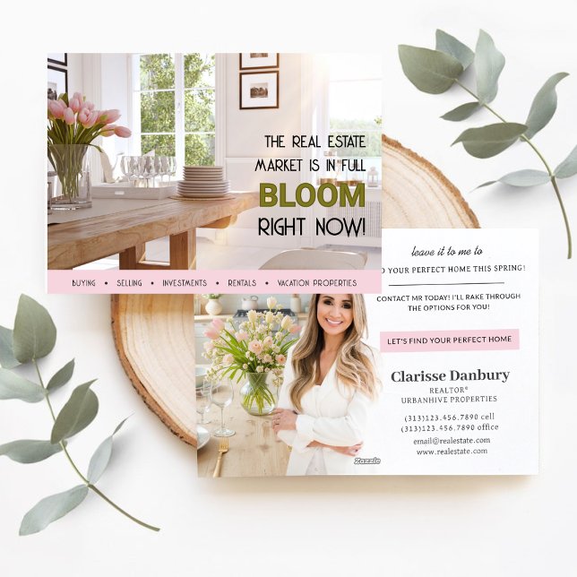 Postales de marketing del agente inmobiliario Spri (Spring Bloom Real Estate Agent Marketing Postcard)