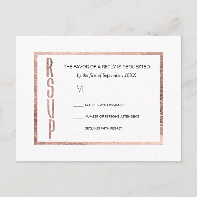Postales de moda Faux Rosa Gold RSVP (Anverso)
