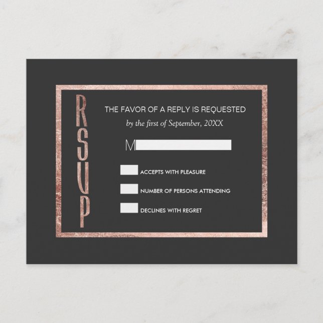 Postales de moda Faux Rosa Gold RSVP (Anverso)