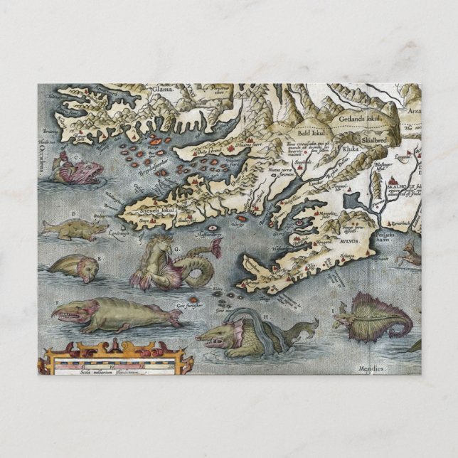 Postales de Monstruos de Mar de Mapa Ortelio (Anverso)