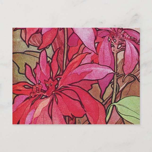 Postales de Navidades de Alphonse Mucha Poinsettia (Anverso)