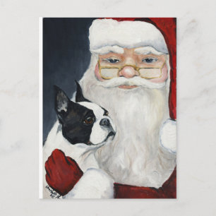 Postales de Navidades de arte de Boston Terrier /