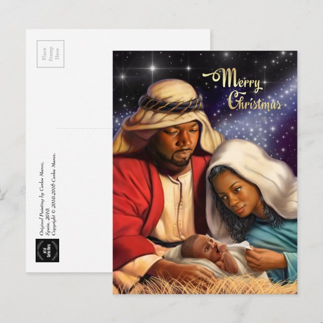 Postales de Navidades de arte de la natividad afro (Anverso / Reverso)