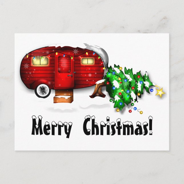 Postales de Navidades de Camper Rojo Retro Vintage (Anverso)