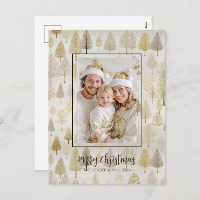 Postales de Navidades de fotografía de pinos plate (Anverso / Reverso)