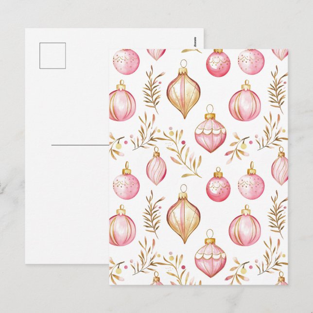 Postales de Navidades de Ornamentos de Oro Rosa (Anverso / Reverso)