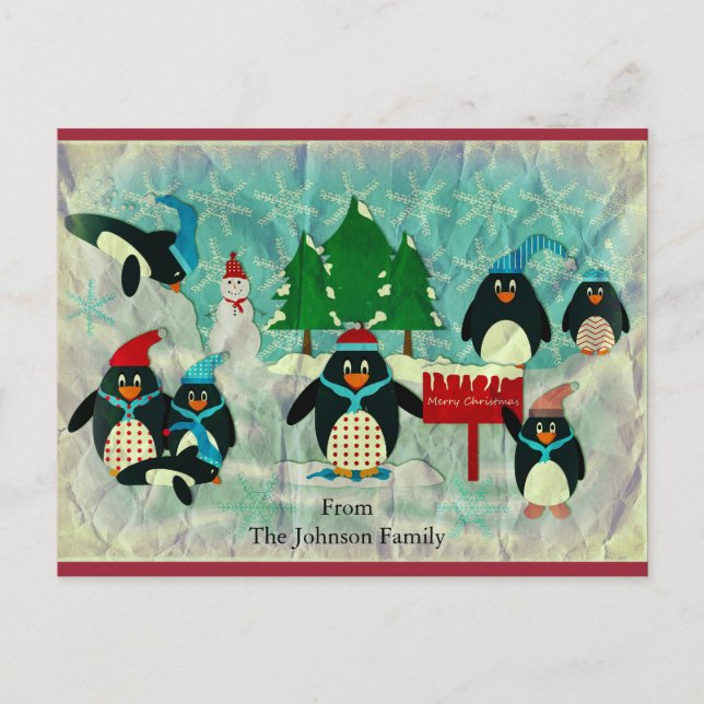 Postales de Navidades de pingüino vintage (Anverso)