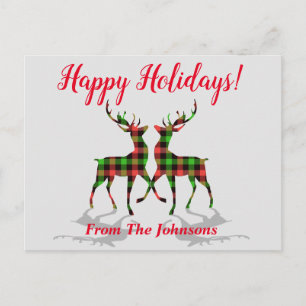 Postales de Navidades de Plaid Deer Happy Holidays