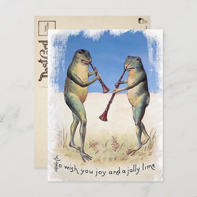Postales de Navidades de ranas de música de época (Anverso / Reverso)
