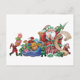 Postales de Navidades de Santa Claus, Elves y Jugu