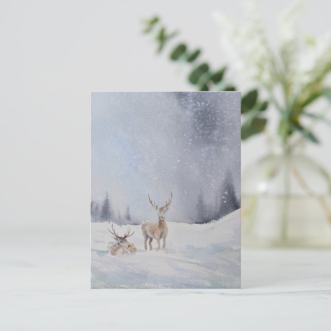 Postales de Navidades de venado acuarela - Festivi (Anverso de pie)