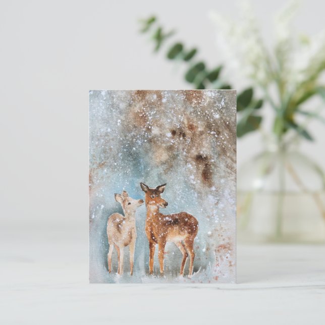 Postales de Navidades de venado de color agua | Fe (Anverso de pie)
