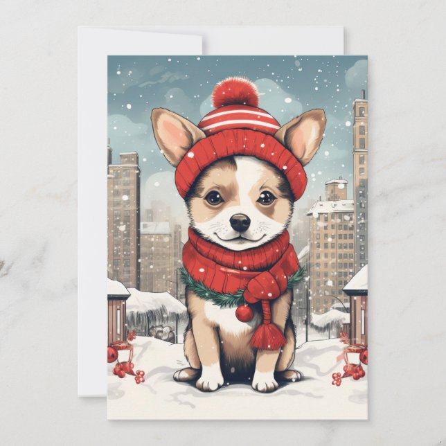 Postales de Navidades festivos con perro adorable (Anverso)
