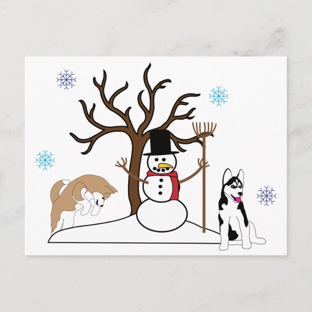 Postales de Navidades Husky Siberiano (Anverso)