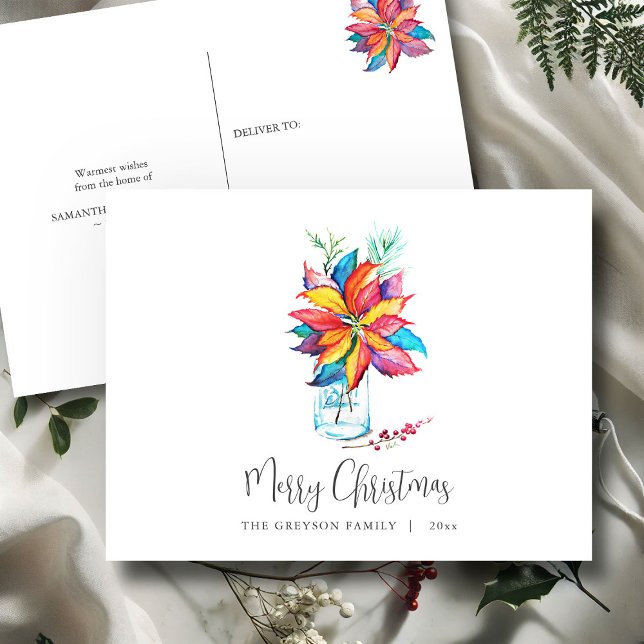 Postales de Navidades personalizados | Flor de pas (Christmas postcards watercolor poinsettia art by Victoria Grigaliunas of Do Tell A Belle)