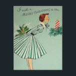 Postales de Navidades retro de vintage<br><div class="desc">"Te deseo una Feliz Navidad",  tarjeta postal de Navidades Retro Vintage. Estos Navidades envían sus cálidos deseos a sus amigos y familia con esta postal.</div>