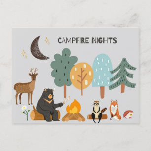 Postales de Noches de Fogata de Animales de Woodla