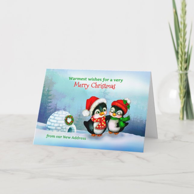 Postales de nuevos Navidades de direcciones, pingü (Anverso)