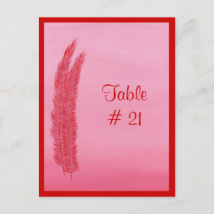 Postales de número de tabla, plumas rosadas rojas