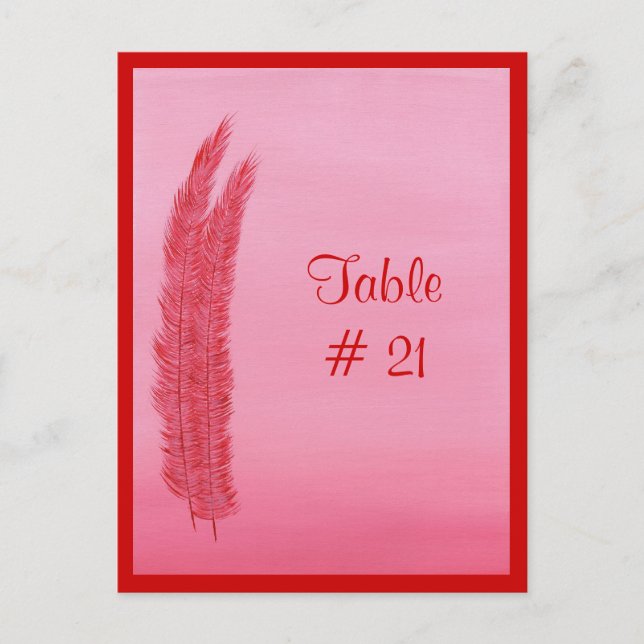 Postales de número de tabla, plumas rosadas rojas (Anverso)
