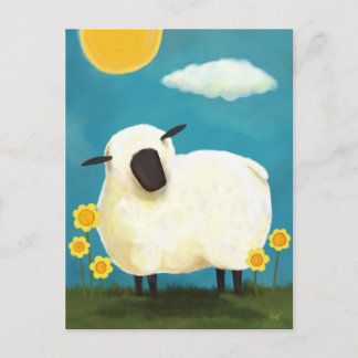 Postales de ovejas y flores amarillas onduladas