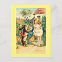 Postales de Pascua Vintage para Chica y conejo de 