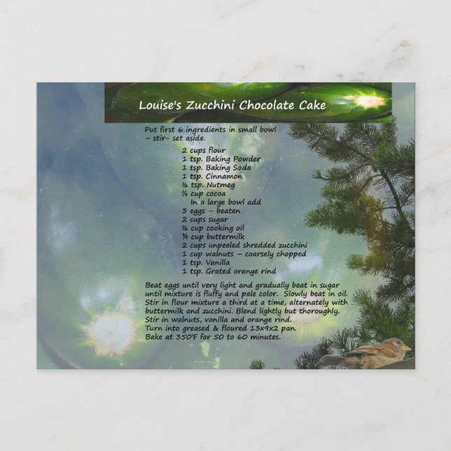 Postales de pastel de chocolate de Zucchini de Lou (Anverso)
